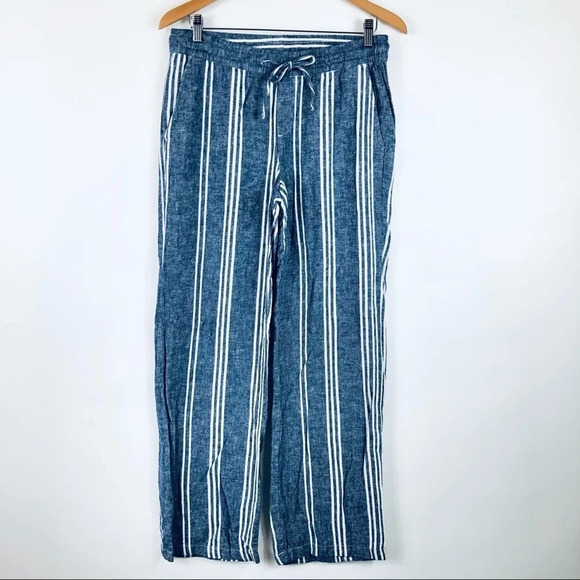 Old Navy Linen Blend Striped Wide Leg Pants Blue S - Picture 3 of 8